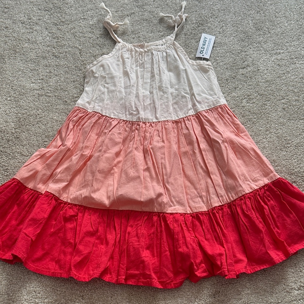Old Navy Cream and Red Tiered Kids Dress